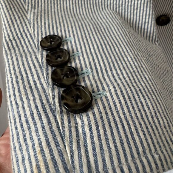 Faconnable Blue White Striped Seersucker Cotton Sport Coat Blazer 56L Preppy - Picture 5 of 12
